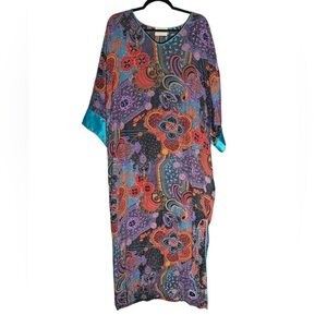 VTG Mary McFadden Women One Size Vintage Kaftan House Dress Paisley Abstract